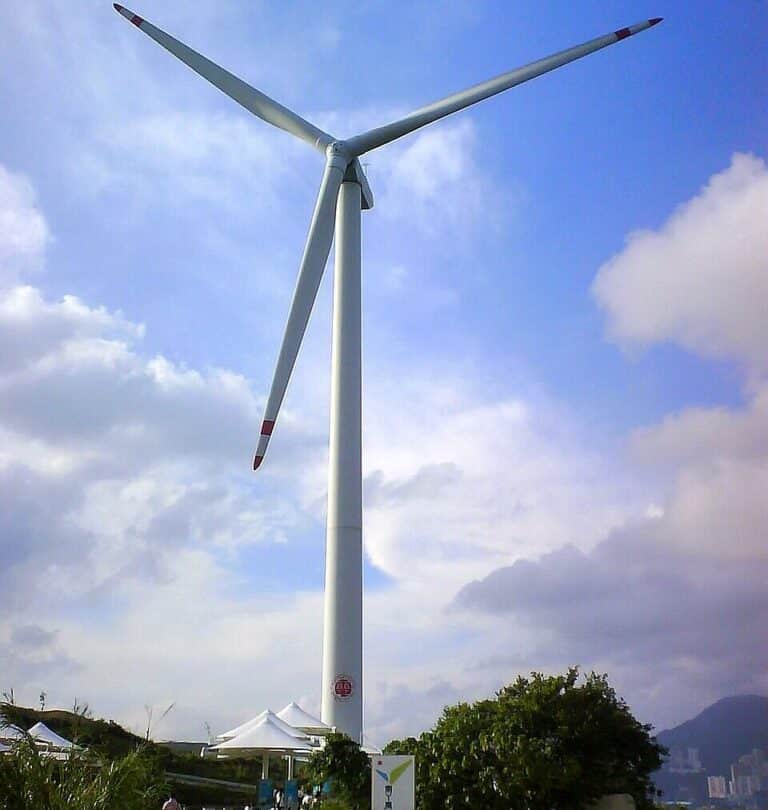 Lone turbine on Lamma Island beside Hong Kong's coastal power plant, lamma island off