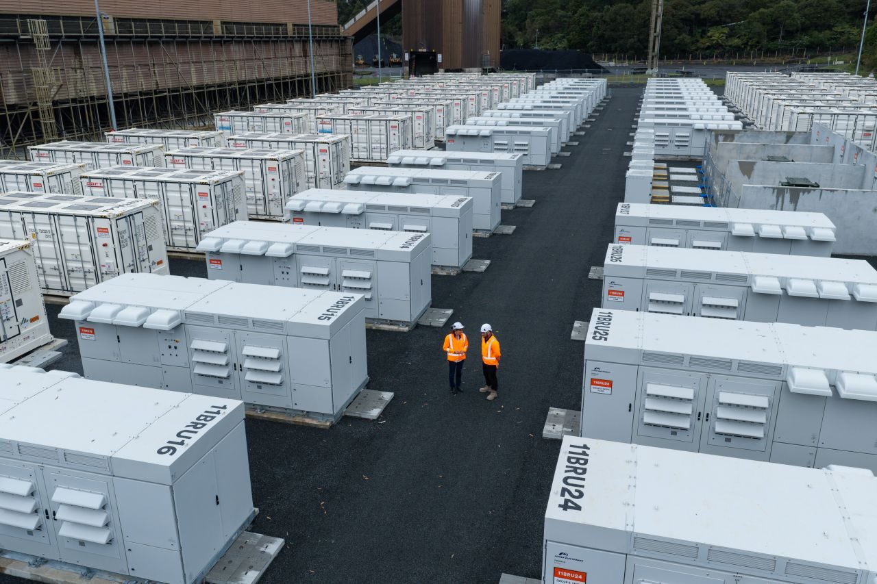 Battery storage containers beside Huntly's coal and gas power station, new zealand s