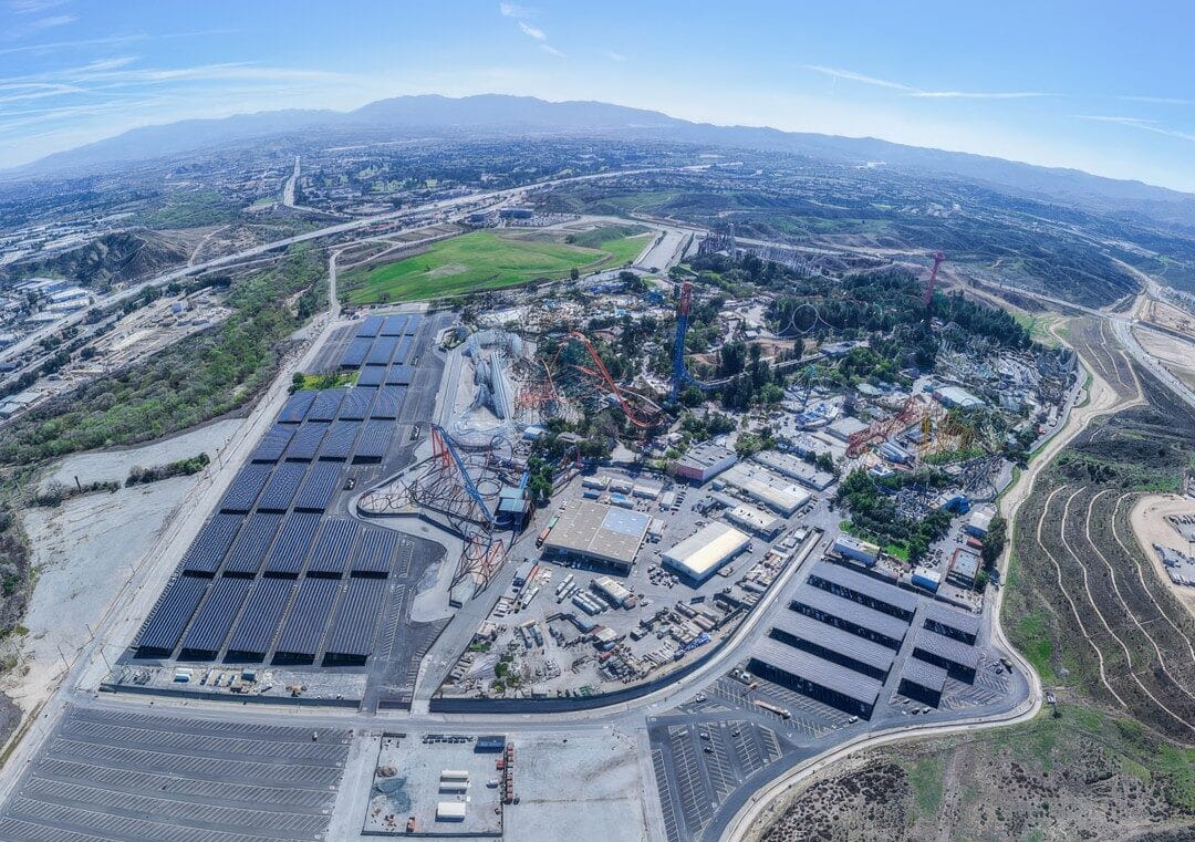 Solar carport panels went live over a theme park parking lot